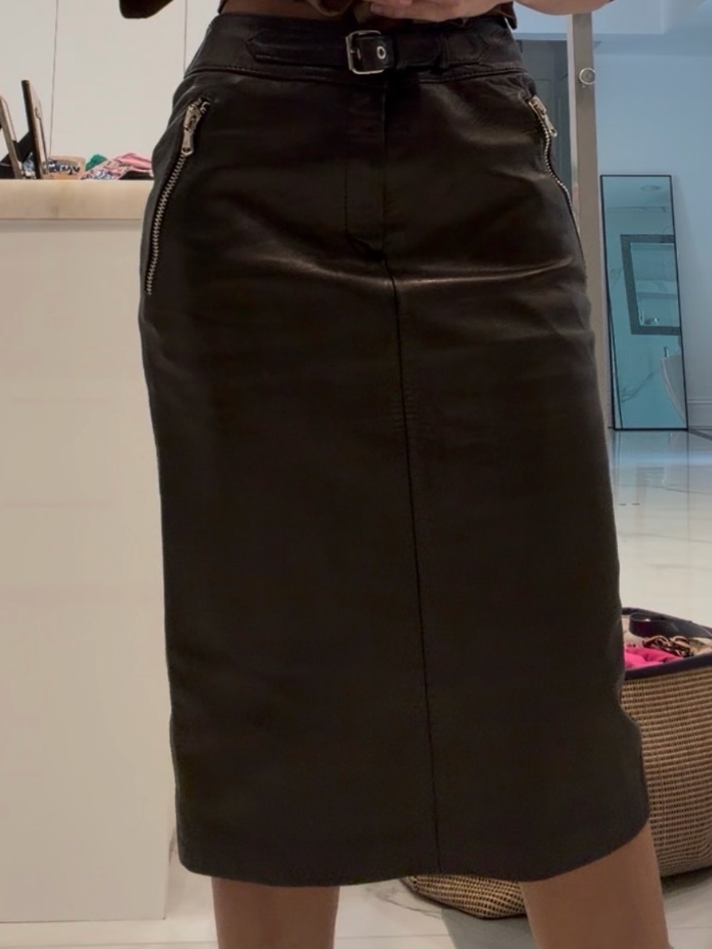 Dolce & Gabbana Black  Leather Pencil Skirt with Zip Pockets